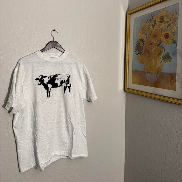 Oneita Other - Vintage 1990 white and black cow shirt XL